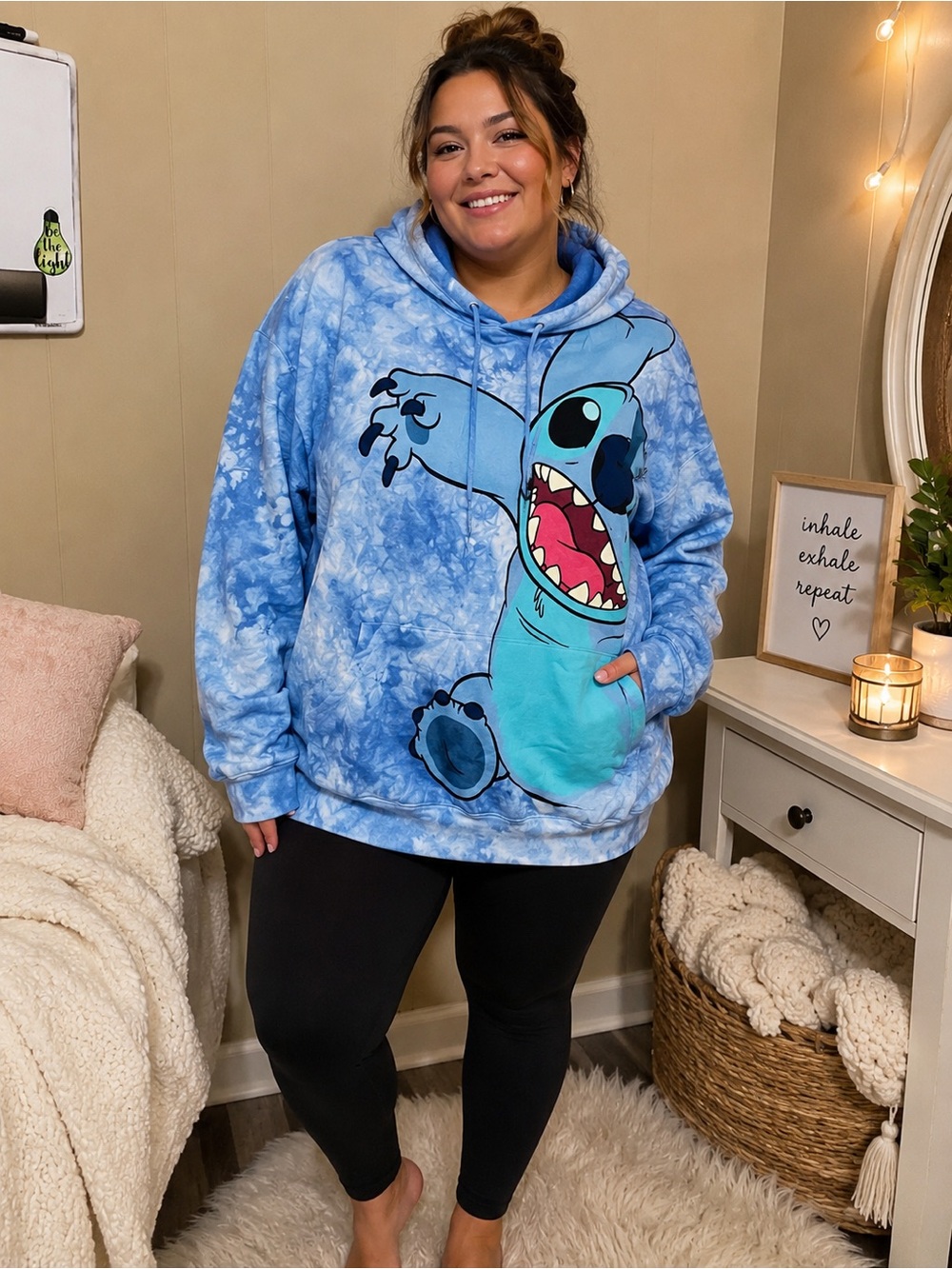 Disney Stitch XL Blue Tie-Dye Pullover Hoodie Winter Comfy